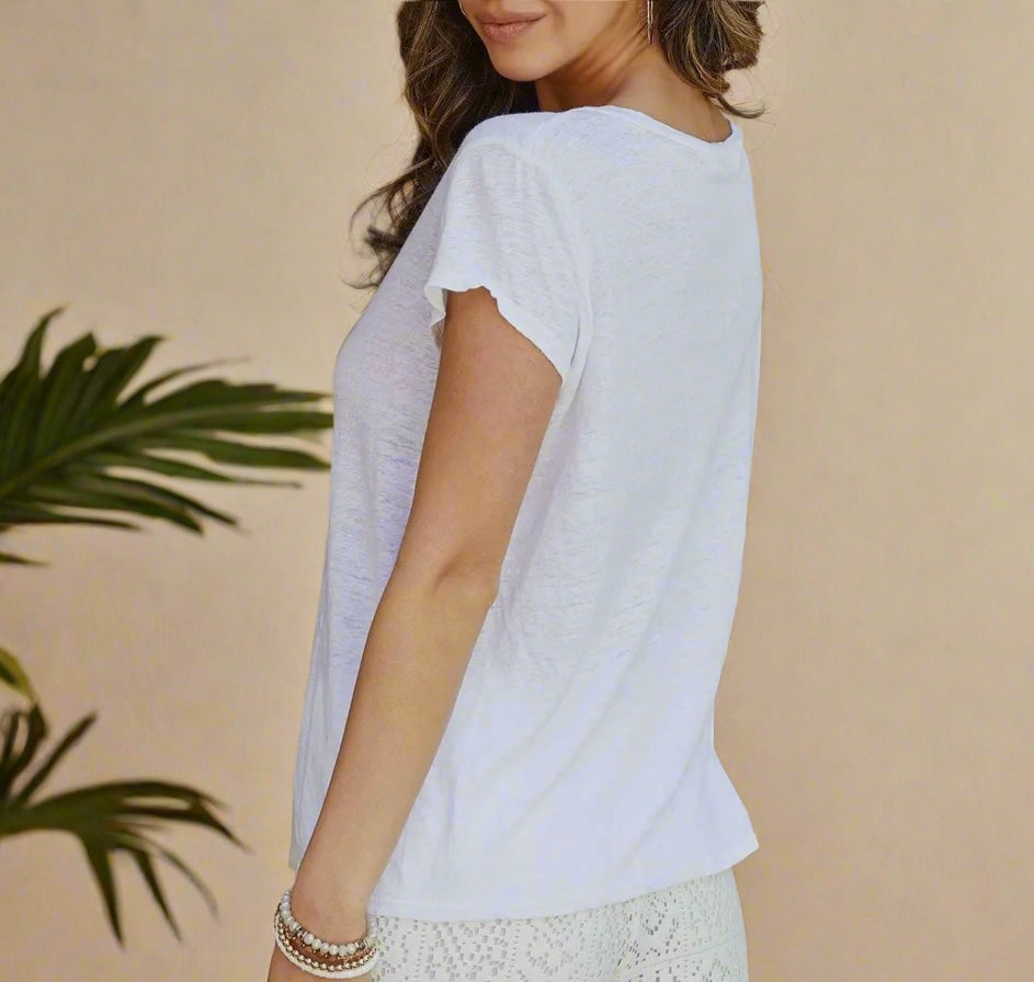 Linen V-Neck Short Sleeve T-Shirt