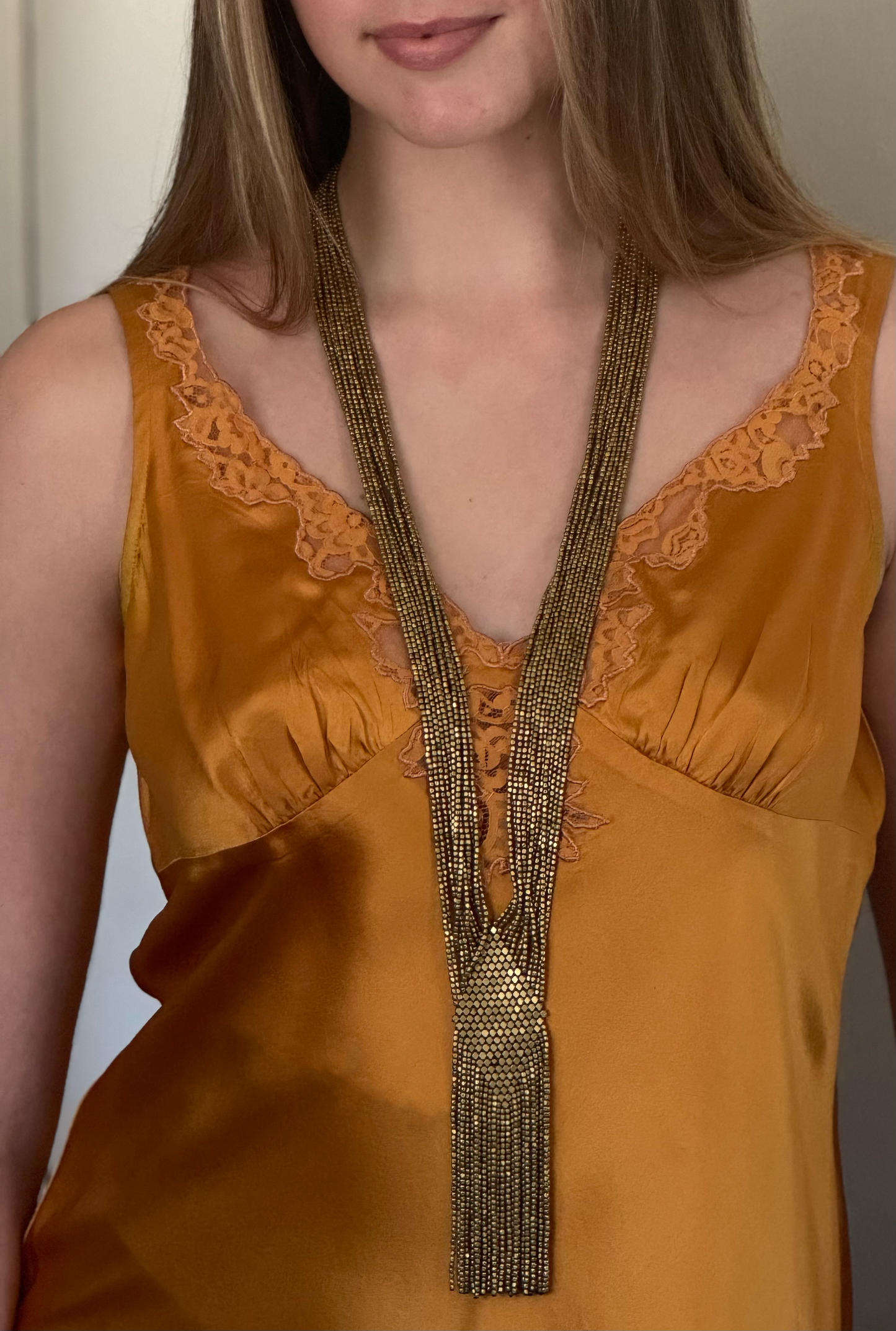 Brass Beaded Tassel Necklace