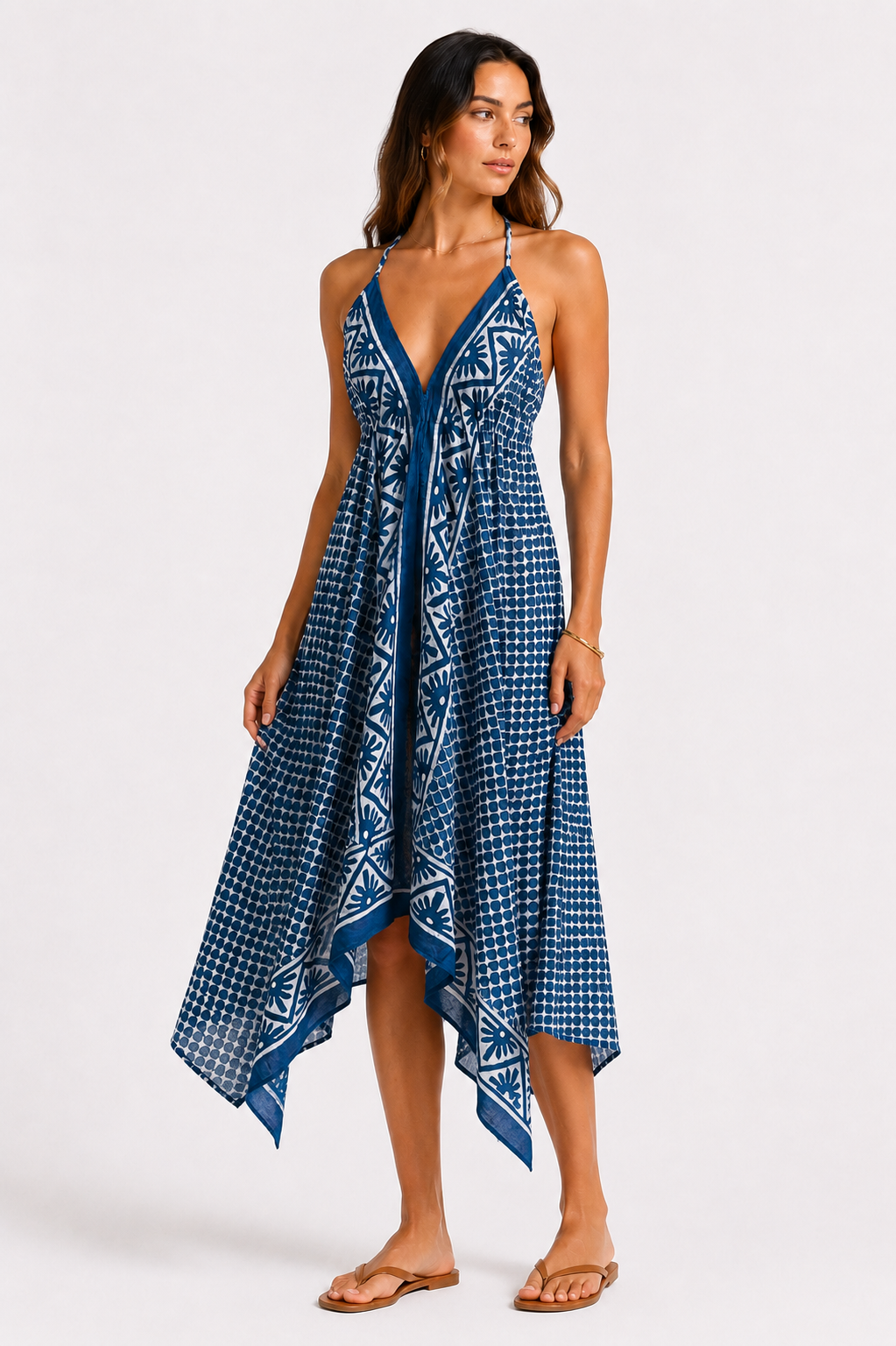 Indigo Scales Halter Dress