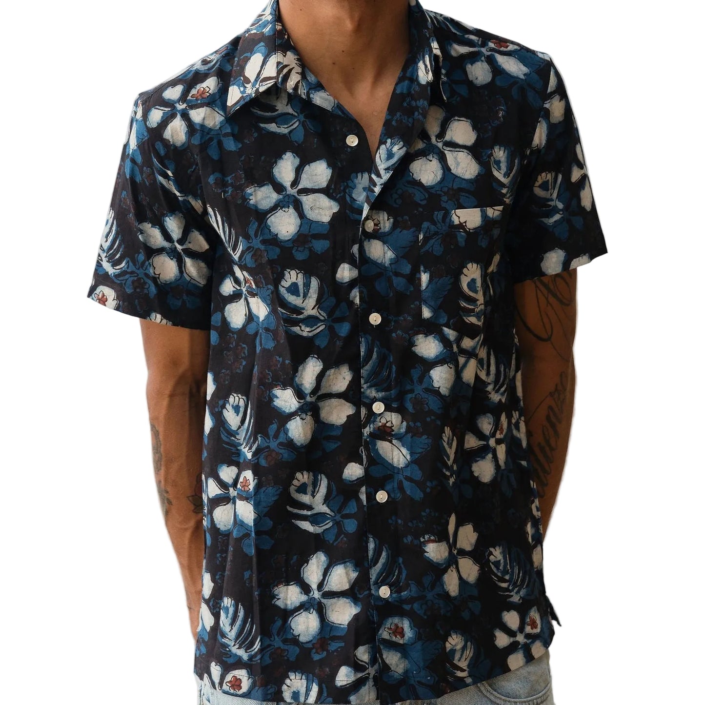 Hand-Block Printed Organic Cotton Shirt - Aloha After Dark
