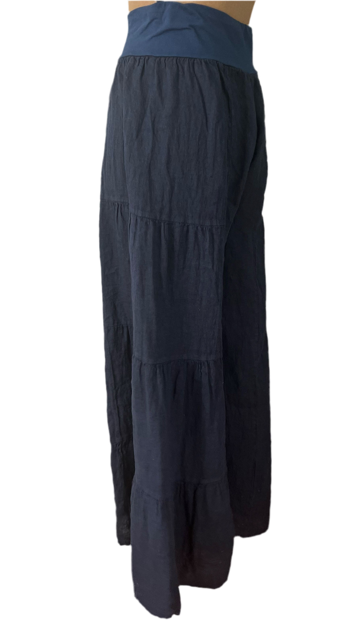 Italian Linen Tiered Palazzo Pants (Navy)