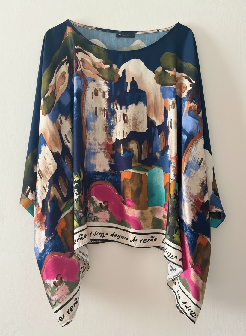 Artistic Print Fluid Tunic (Navy Blue)