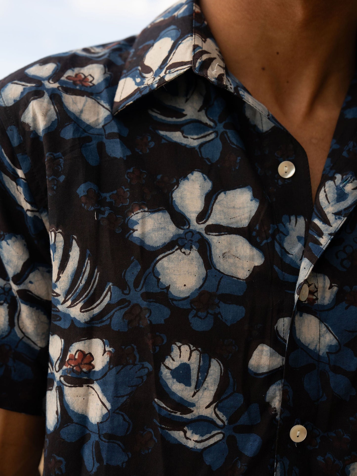 Hand-Block Printed Organic Cotton Shirt - Aloha After Dark