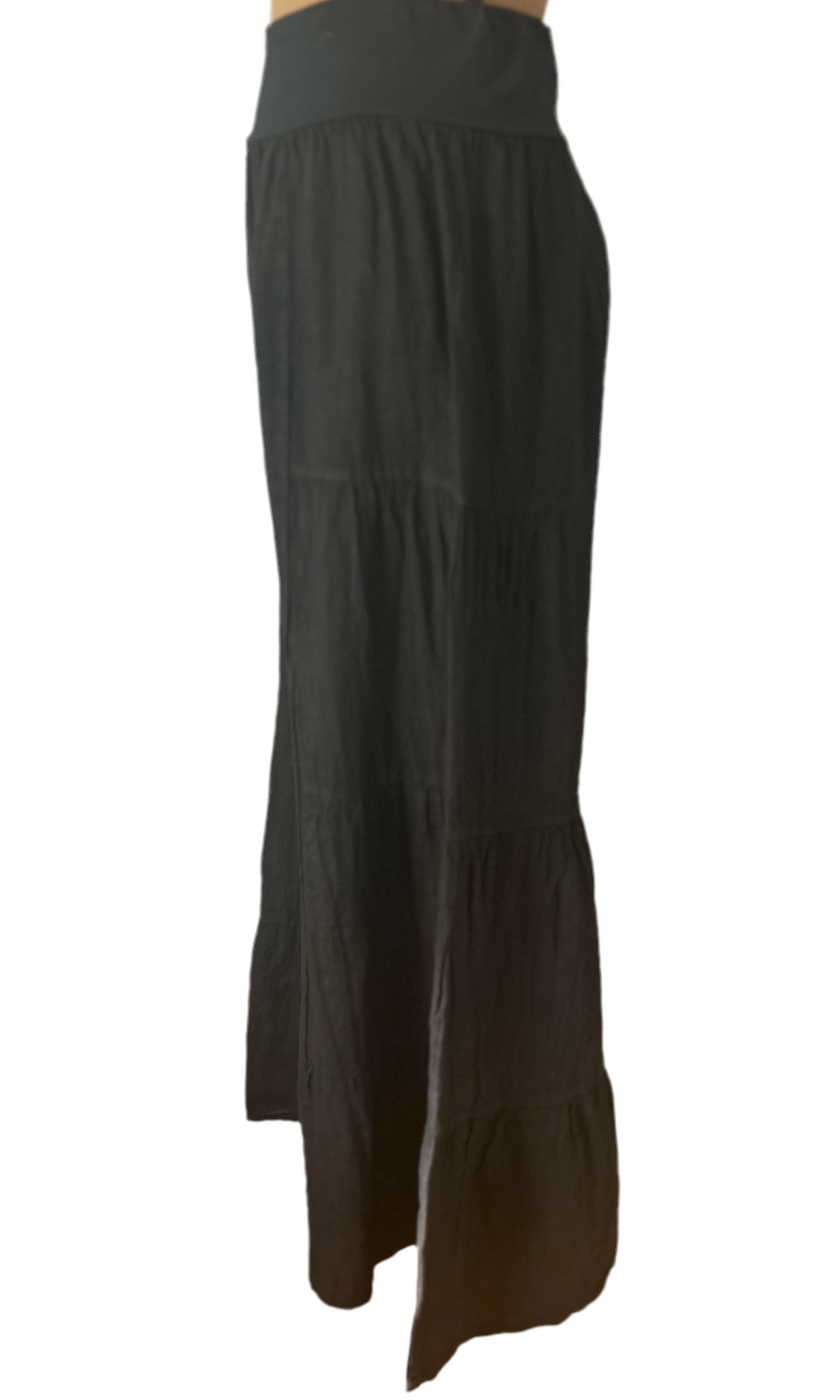 Italian Linen Tiered Palazzo Pants (Black)