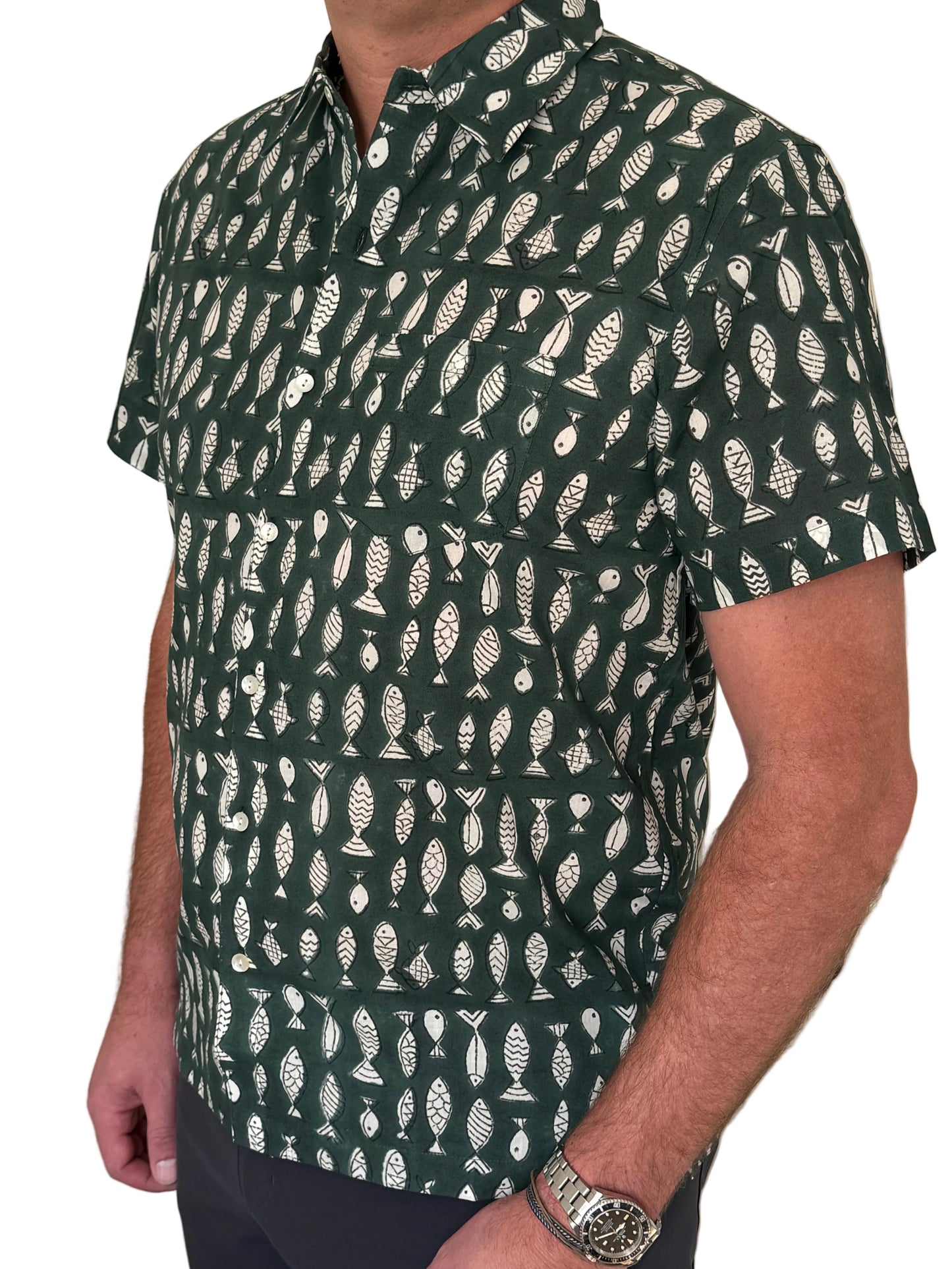 Hand-Block Printed Organic Cotton Shirt - Pescado