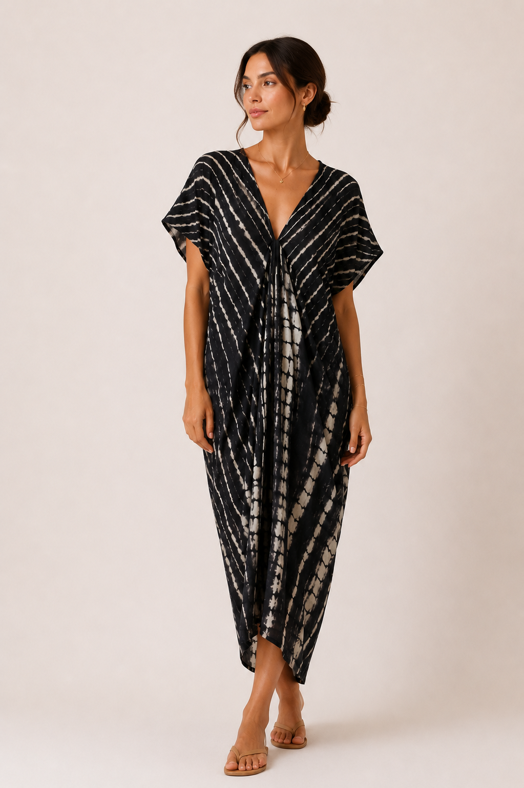 Madella Hand Dyed Kaftan in Black