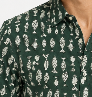 Hand-Block Printed Organic Cotton Shirt - Pescado