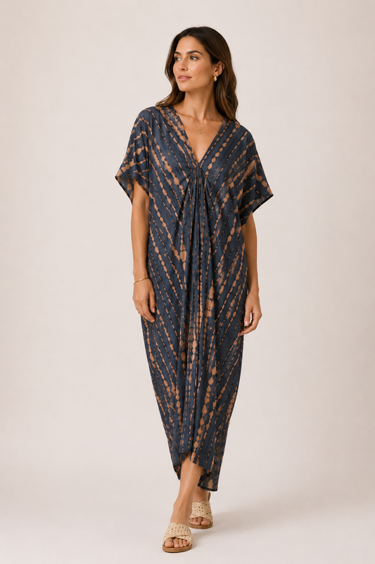 Madella Hand Dyed Kaftan in Deep Sea Blue