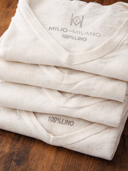 Linen V-Neck Short Sleeve T-Shirt