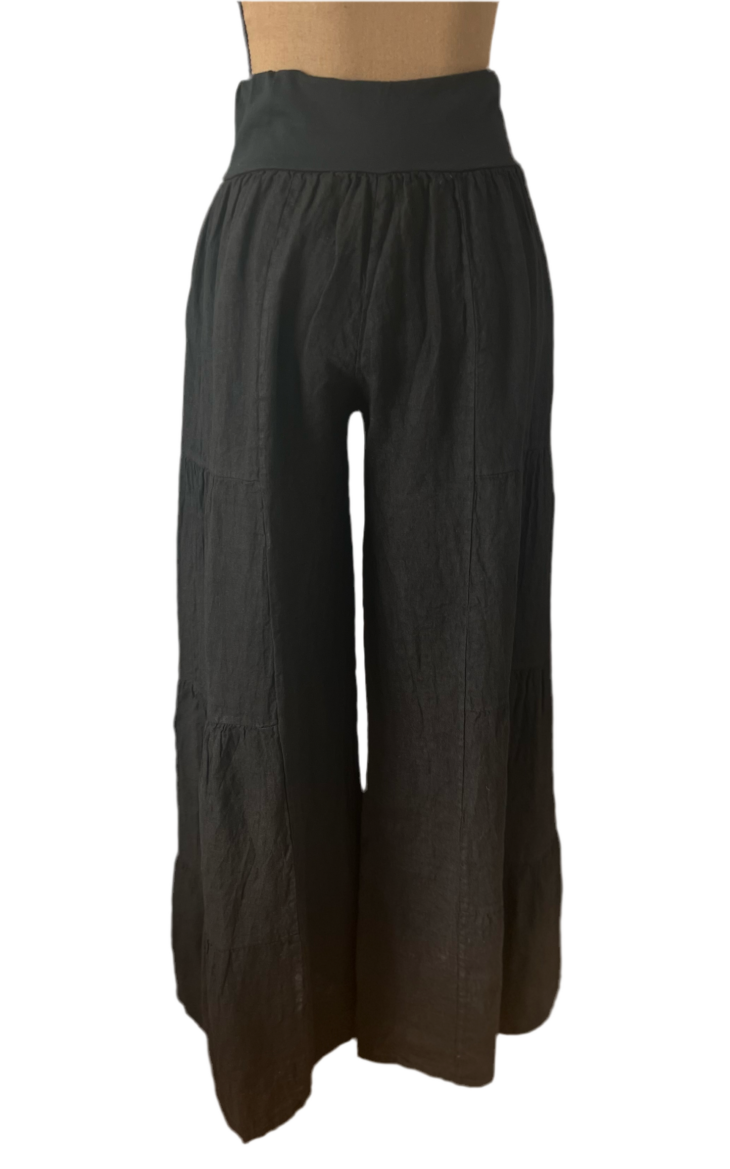 Italian Linen Tiered Palazzo Pant (Black)