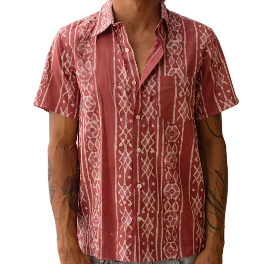Hand-Block Printed Organic Cotton Shirt - Brick Mezcal