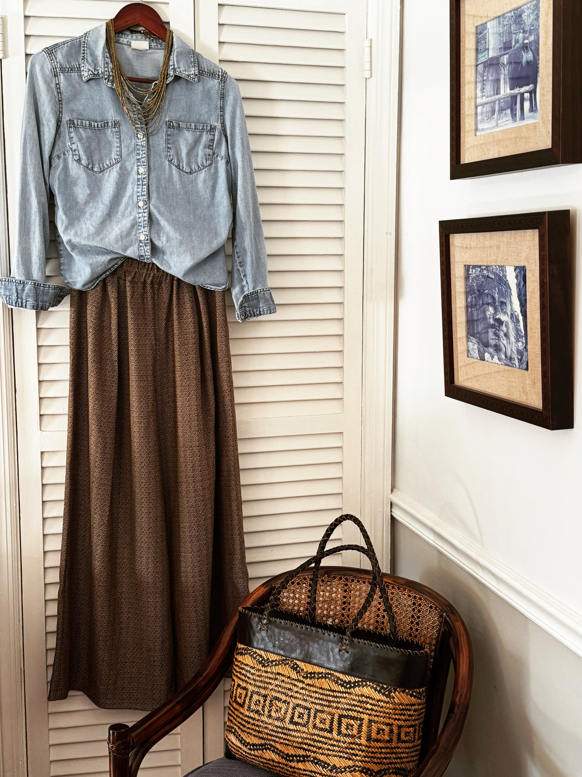 Herringbone Palazzo Pants - Tobacco