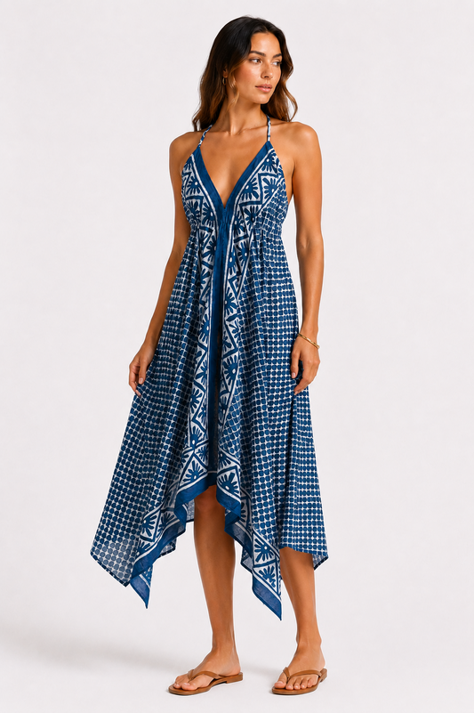 Indigo Scales Halter Dress
