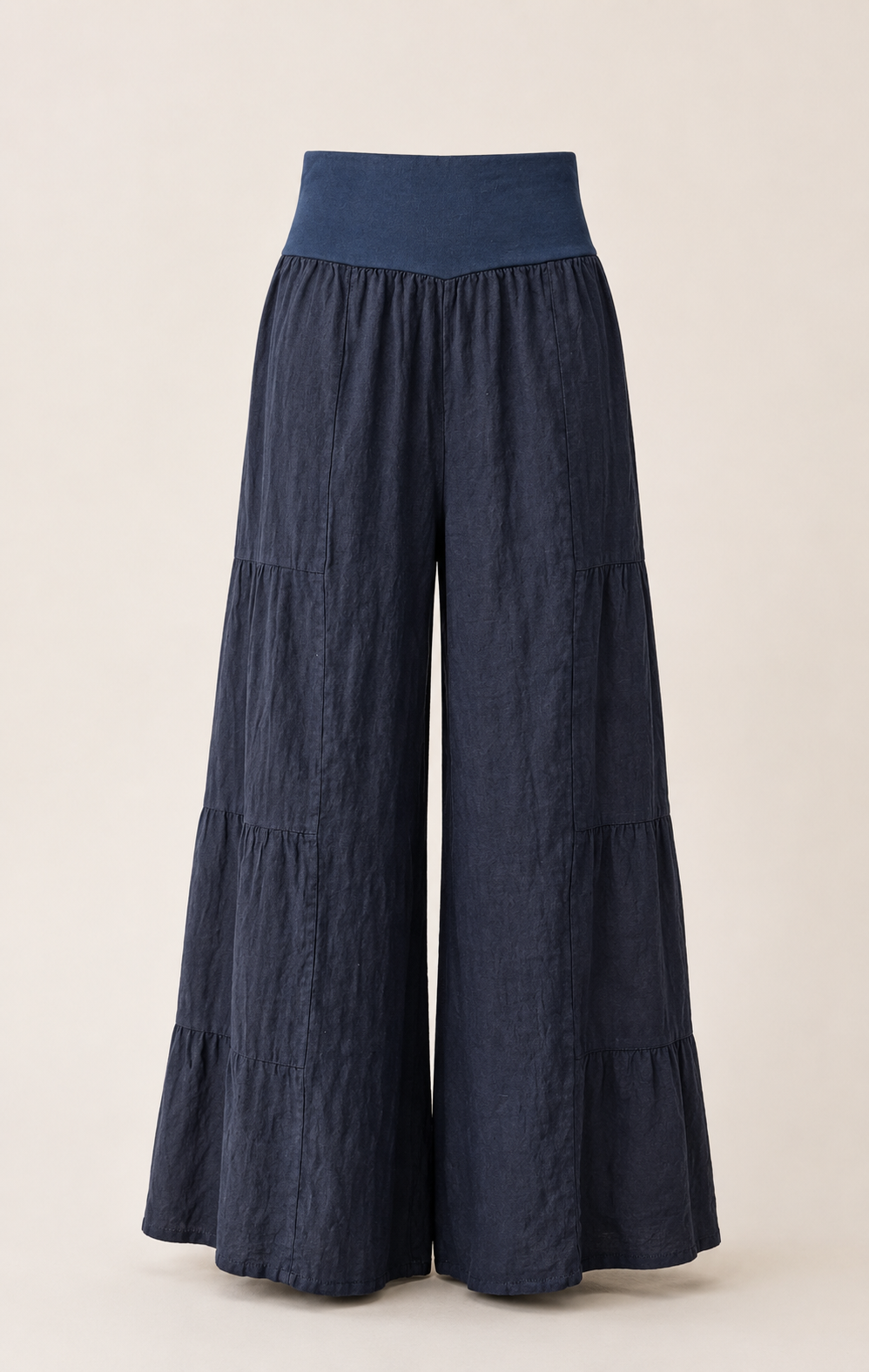 Italian Linen Tiered Palazzo Pants (Navy)