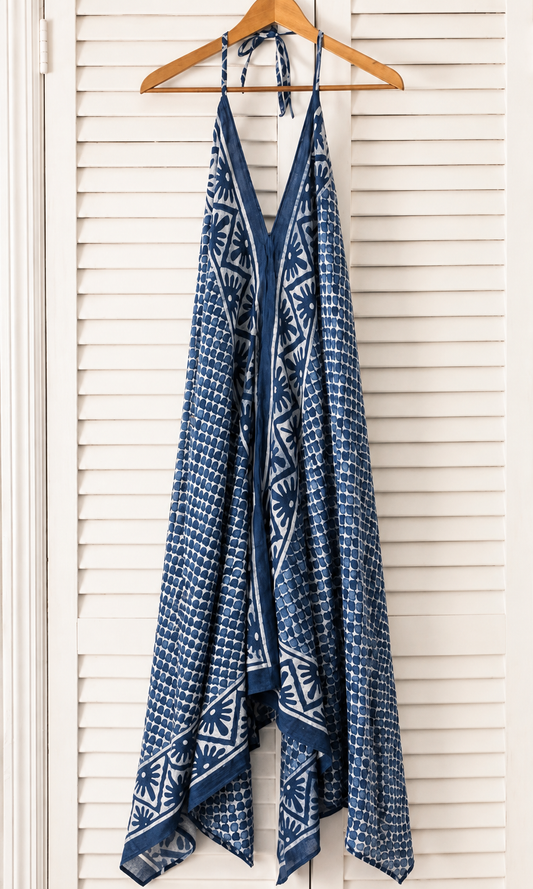 Indigo Scales Halter Dress