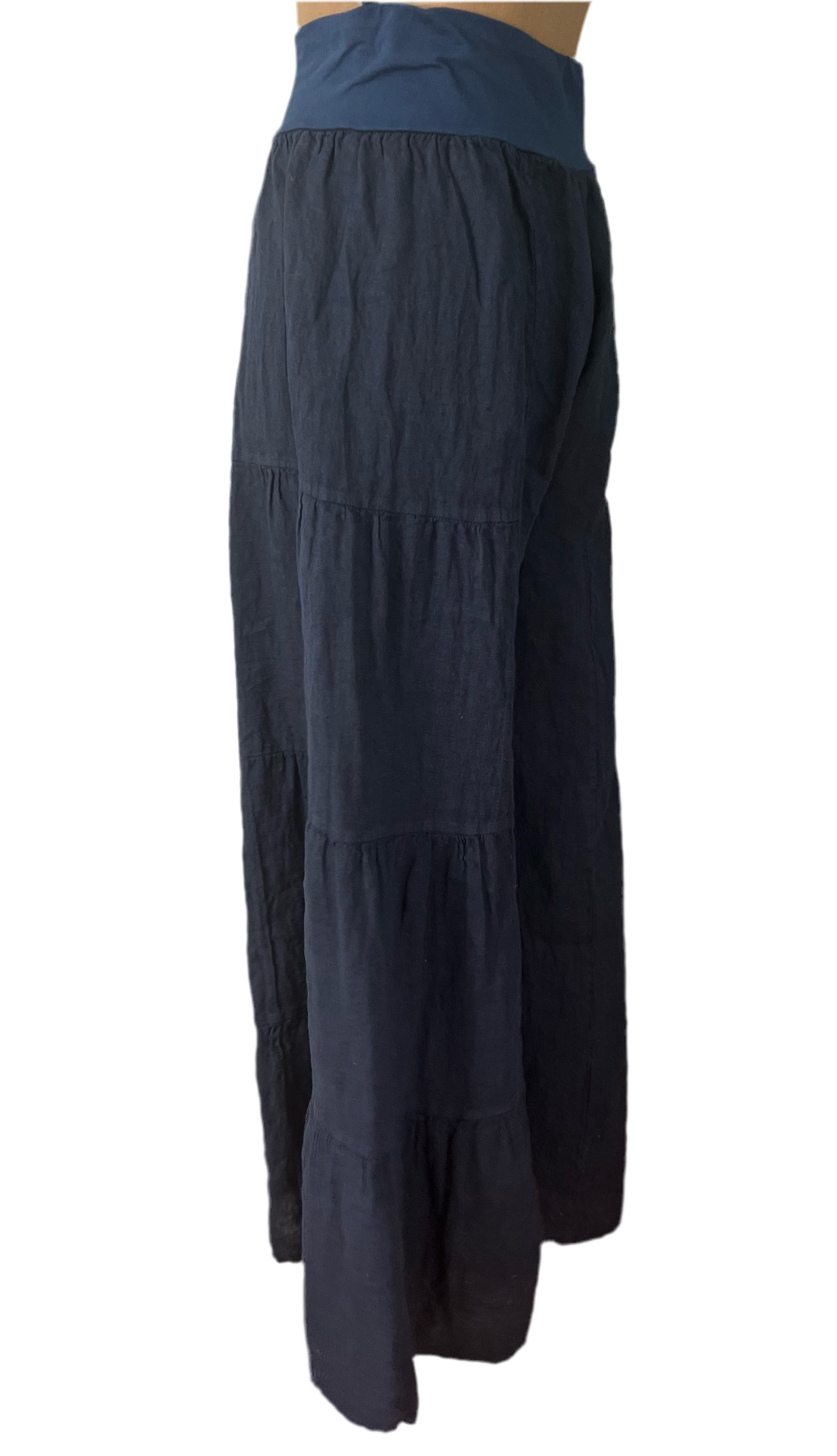 Italian Linen Tiered Palazzo Pant (Navy)