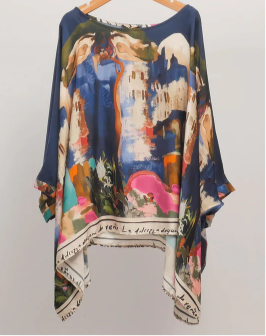 Artistic Print Fluid Tunic (Navy Blue)