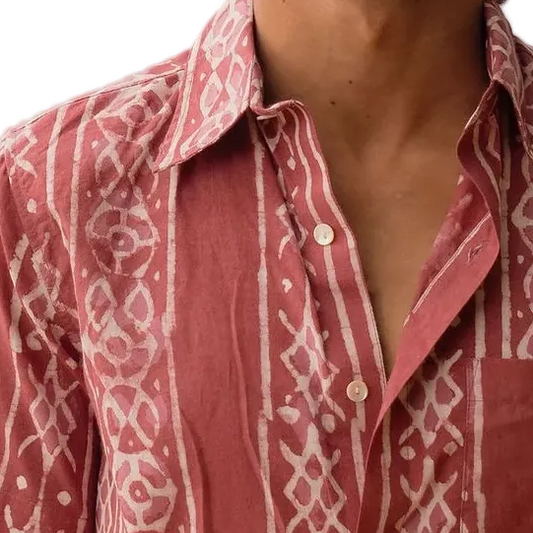 Hand-Block Printed Organic Cotton Shirt - Brick Mezcal