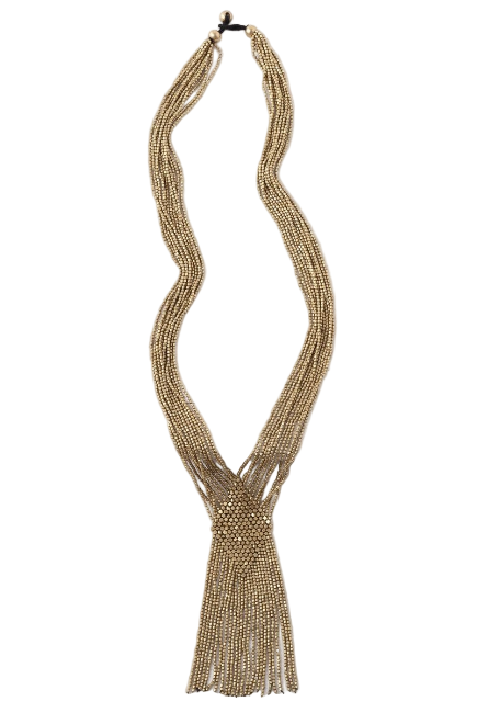 Brass Beaded Tassel Necklace