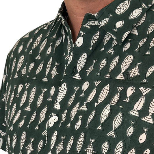 Hand-Block Printed Organic Cotton Shirt - Pescado