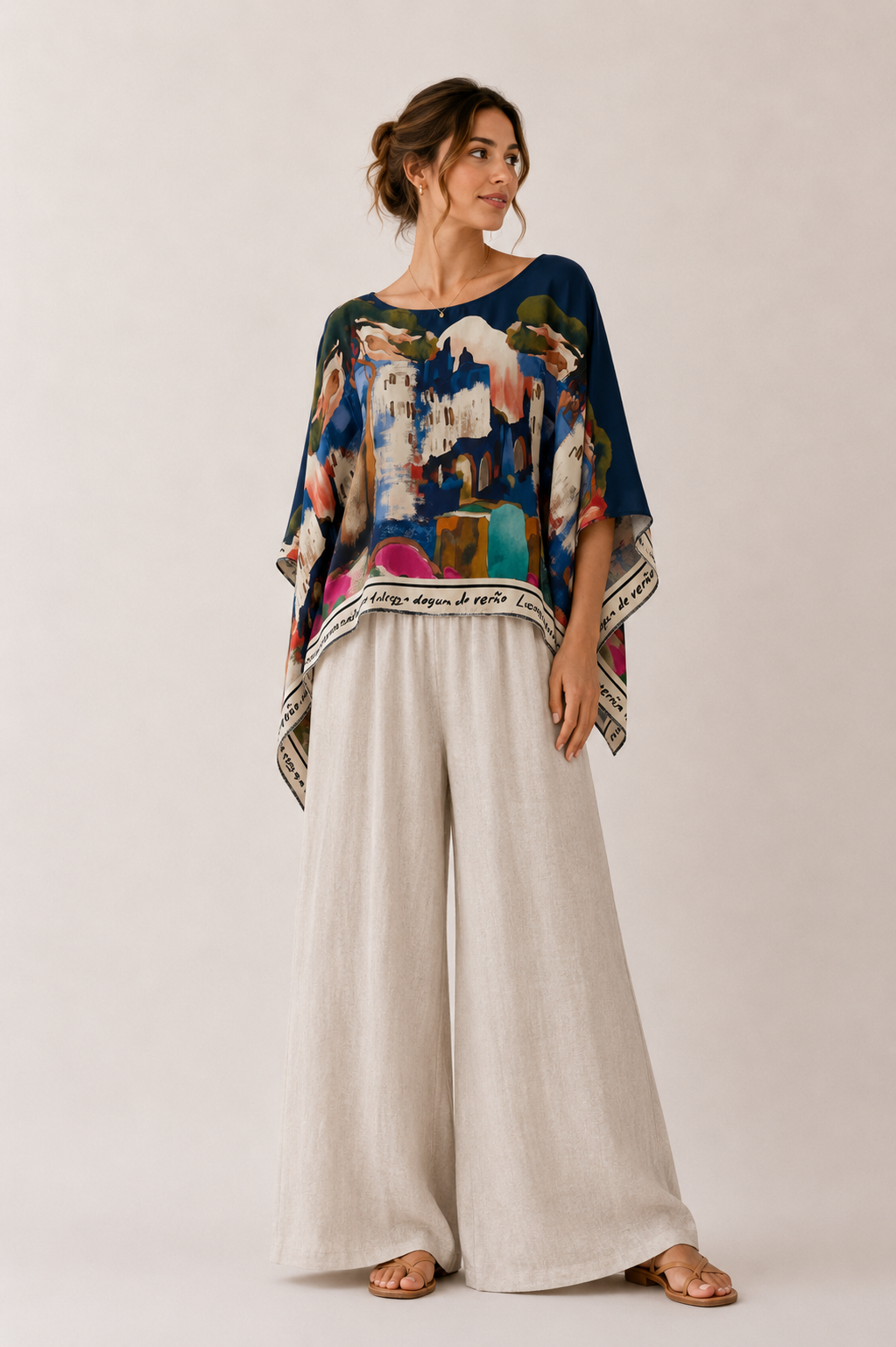 Artistic Print Fluid Tunic (Navy Blue)